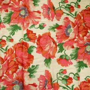 Vintage France 100% Cotton Oblong Scarf Red Poppy Flowers Kenzo Jungle 22 x 64